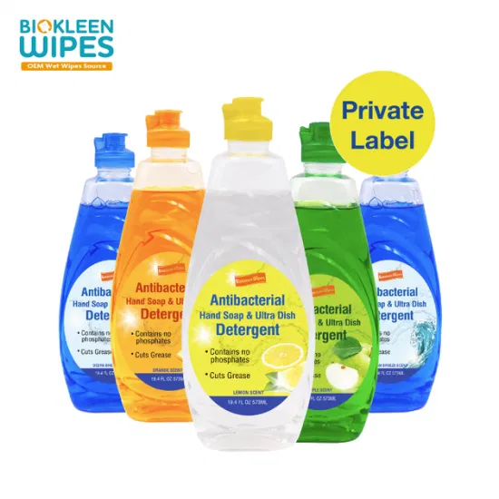 Biokleen Muestra gratuita de OEM Detergente de cocina 573 ml Líquido para lavavajillas Jabón para platos Líquido para lavar platos Cuidado del hogar para platos Tazones Cucharas Ollas Tazas Frutas